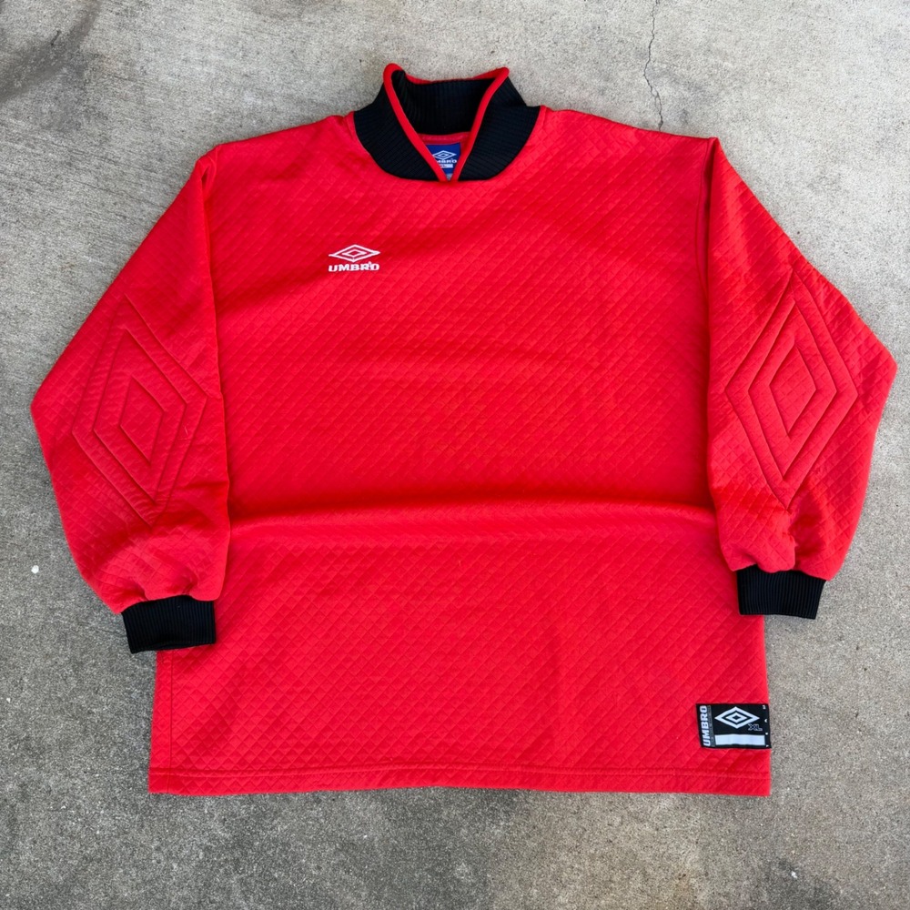 Vintage Umbro Quilted Goalkeeper Jersey Mens XL Red Soccer Padded Pullover USA